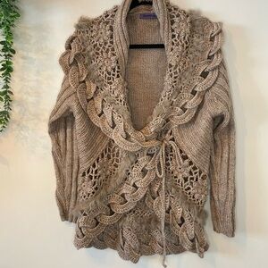 Elegant Knit Wool Blend Cardigan in Light Brown